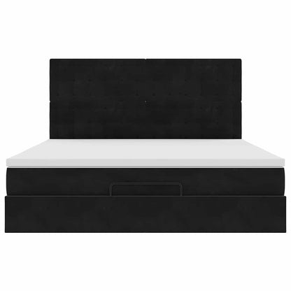 Struttura Letto Pouf con Materassi Nero 160x200 cm in Velluto