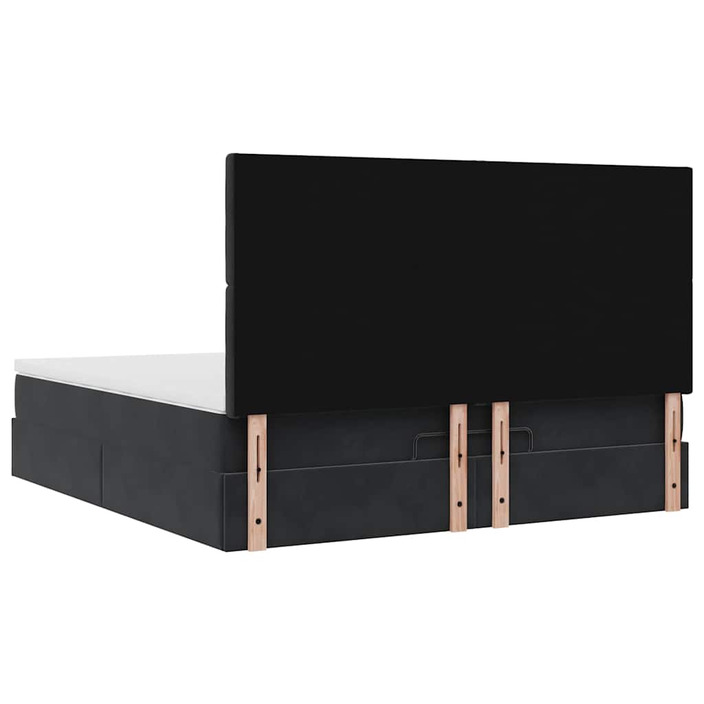 Struttura Letto Pouf con Materassi Nero 160x200 cm in Velluto