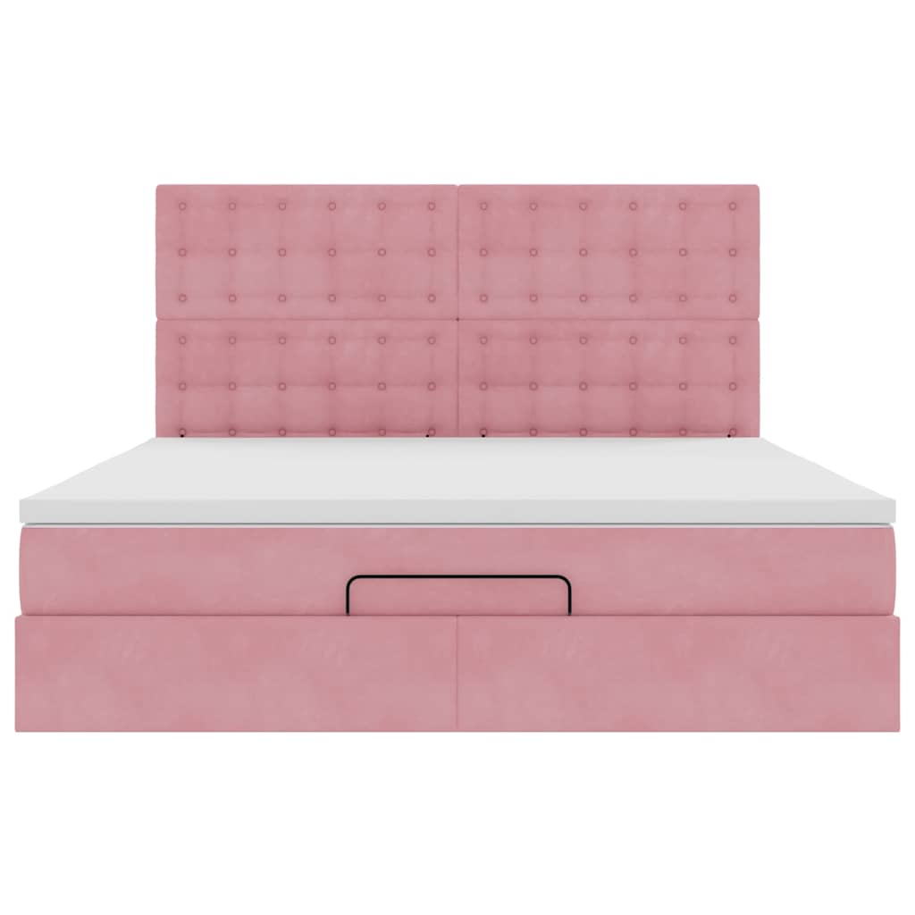 Struttura Letto Pouf con Materassi Rosa 160x200 cm Velluto | homemem39