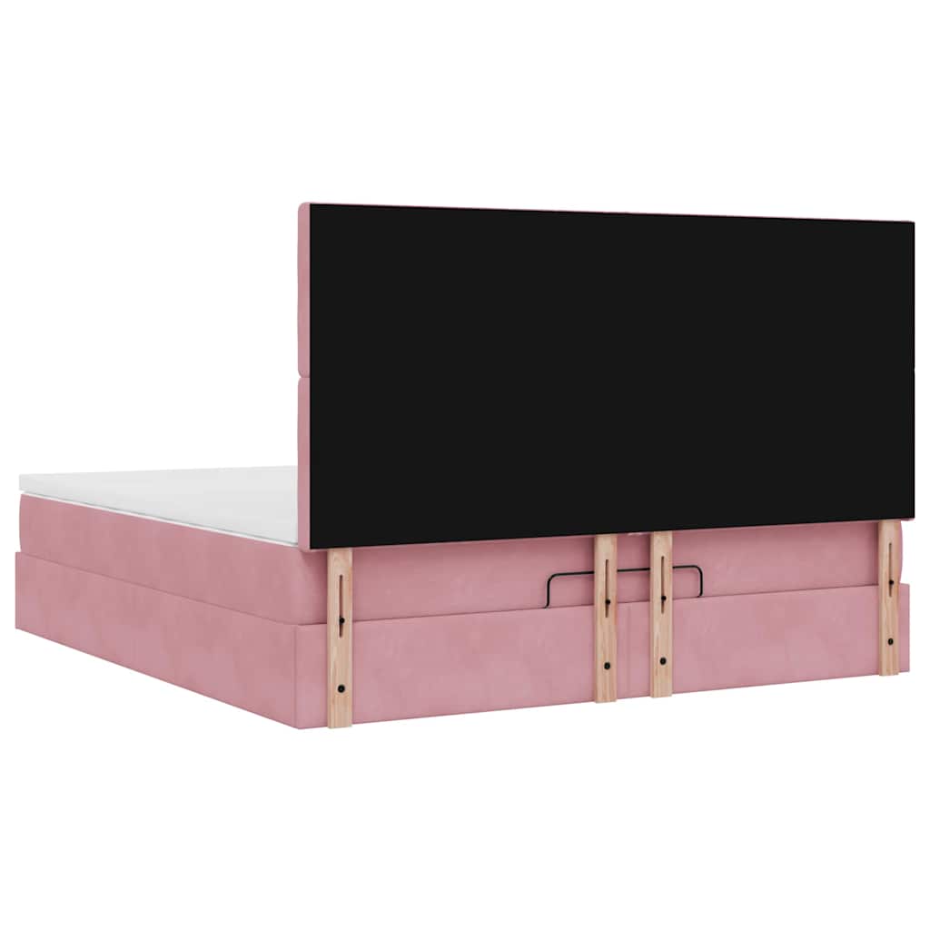 Struttura Letto Pouf con Materassi Rosa 160x200 cm Velluto | homemem39