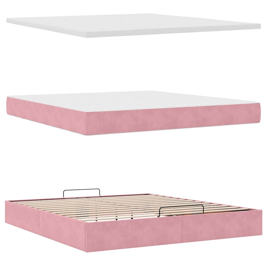 Struttura Letto Pouf con Materassi Rosa 160x200 cm Velluto | homemem39