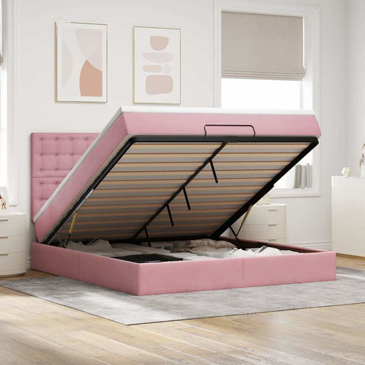 Struttura Letto Pouf con Materassi Rosa 160x200 cm Velluto | homemem39