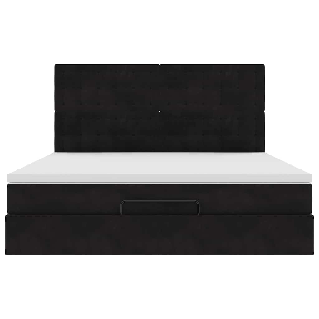 Struttura Letto Pouf con Materassi Nero 180x200 cm in Velluto