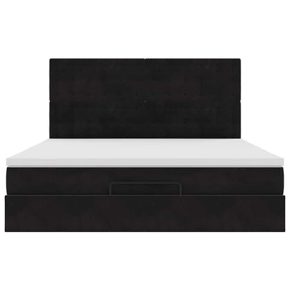 Struttura Letto Pouf con Materassi Nero 180x200 cm in Velluto