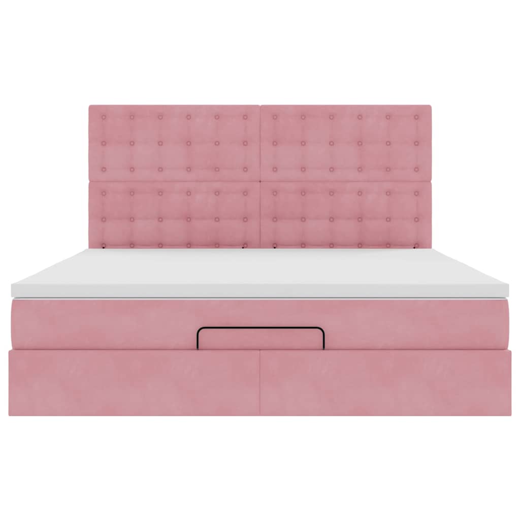 Struttura Letto Pouf con Materassi Rosa 180x200 cm Velluto