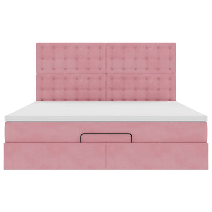 Struttura Letto Pouf con Materassi Rosa 180x200 cm Velluto