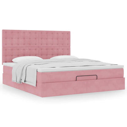 Struttura Letto Pouf con Materassi Rosa 180x200 cm Velluto