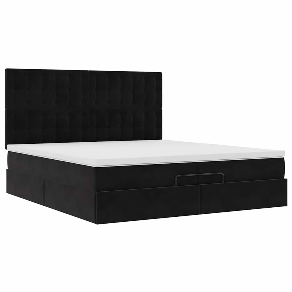 Struttura Letto Pouf con Materassi Nero 200x200 cm Velluto | homemem39