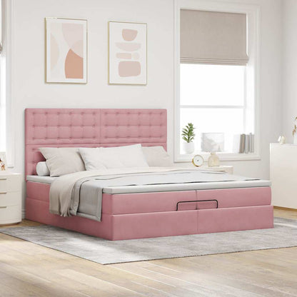 Struttura Letto Pouf con Materassi Rosa 200x200 cm Velluto | homemem39