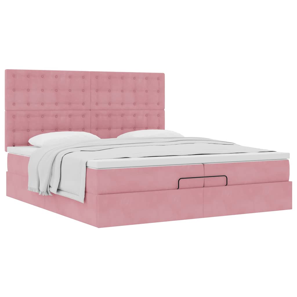 Struttura Letto Pouf con Materassi Rosa 200x200 cm Velluto | homemem39