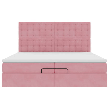 Struttura Letto Pouf con Materassi Rosa 200x200 cm Velluto | homemem39