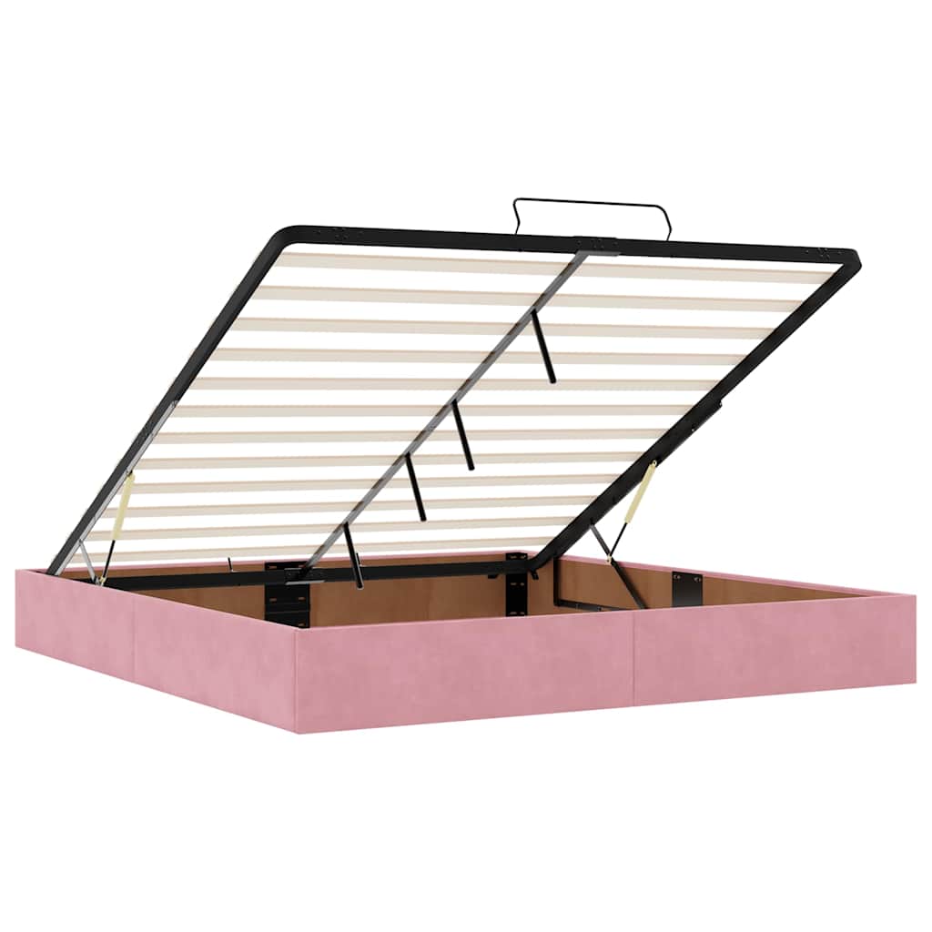 Struttura Letto Pouf con Materassi Rosa 200x200 cm Velluto | homemem39