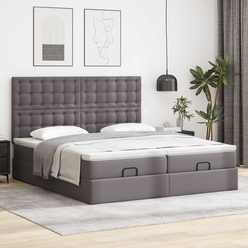 Struttura Letto Pouf con Materassi Grigio 160x200 cm Similpelle