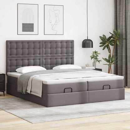 Struttura Letto Pouf con Materassi Grigio 180x200 cm Similpelle