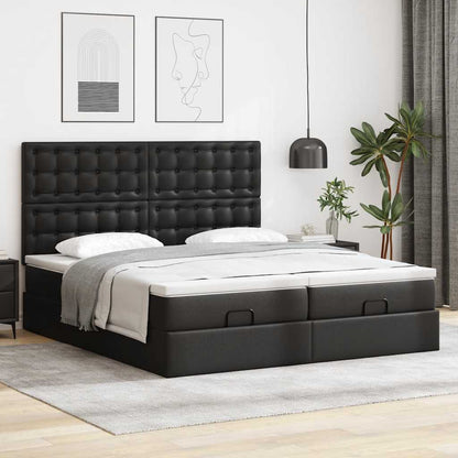 Struttura Letto Pouf con Materassi Nero 200x200 cm Similpelle