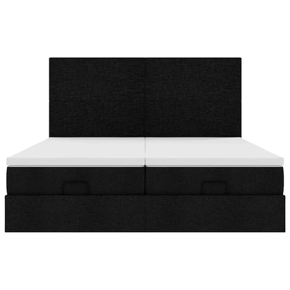 Struttura Letto Pouf con Materassi Nero 180x200 cm in Tessuto