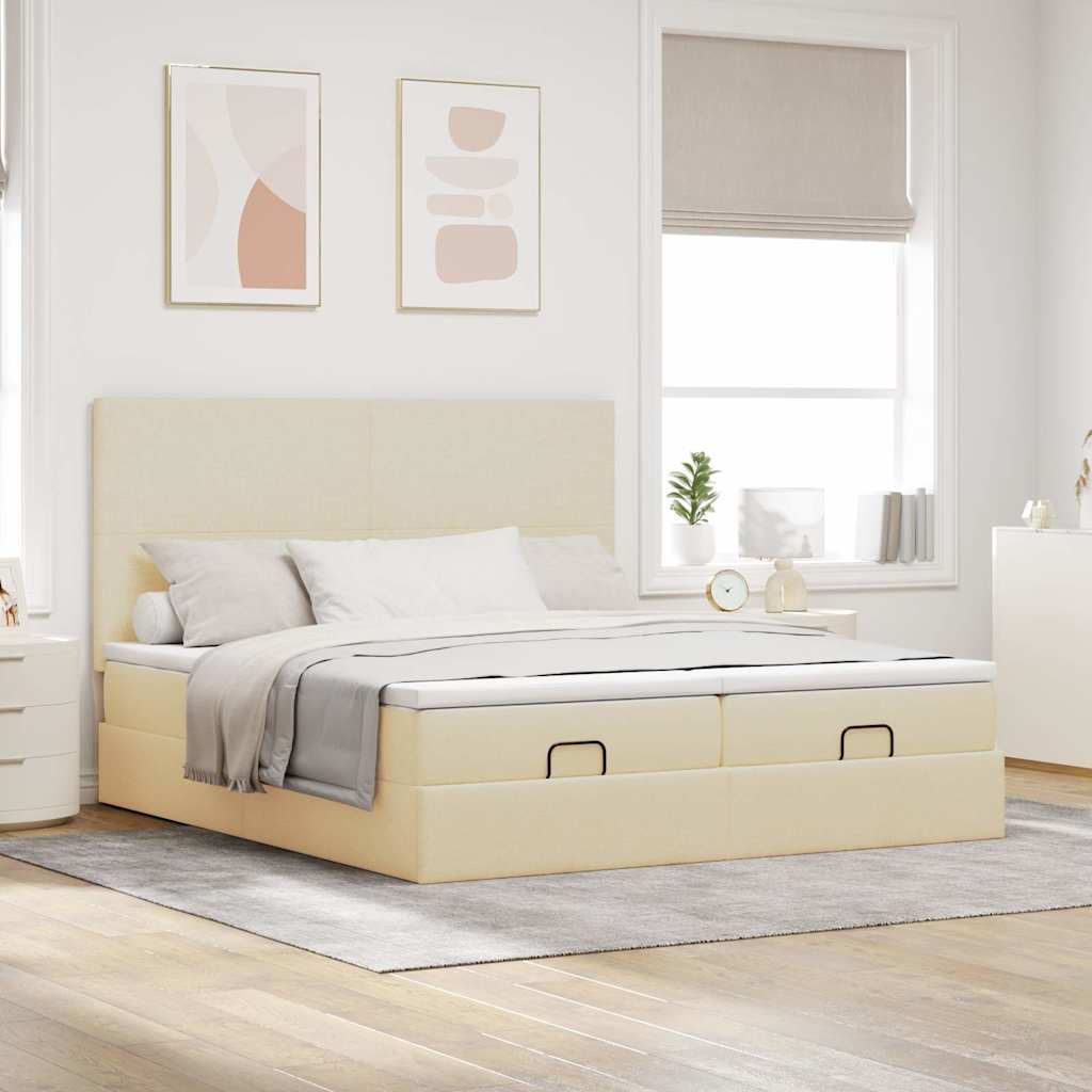Struttura Letto Pouf con Materassi Crema 180x200 cm in Tessuto