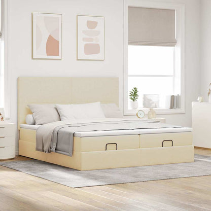 Struttura Letto Pouf con Materassi Crema 180x200 cm in Tessuto