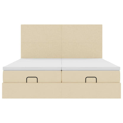 Struttura Letto Pouf con Materassi Crema 180x200 cm in Tessuto