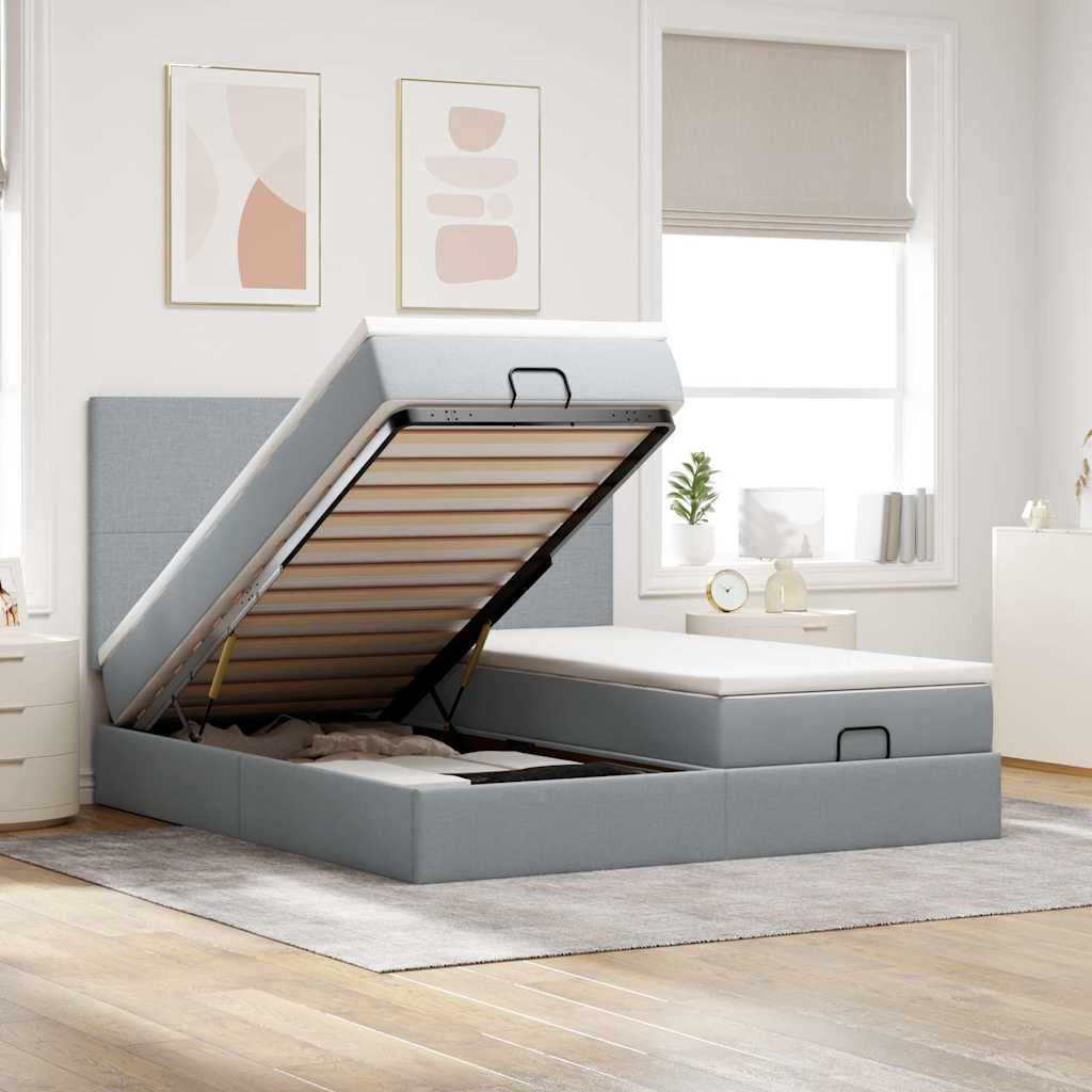 Struttura Letto Pouf con Materassi 200x200 cm in Tessuto