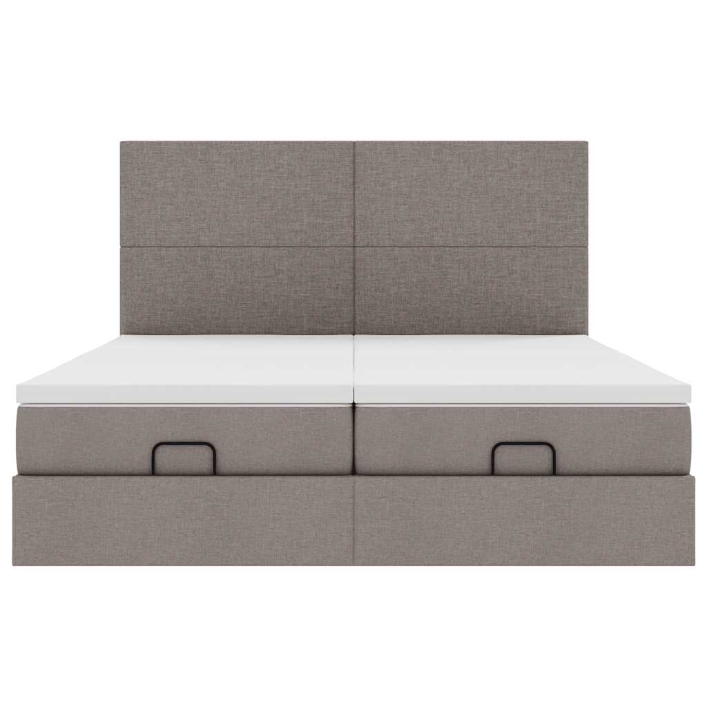 Struttura Letto Pouf con Materassi Tortora 200x200 cm Tessuto