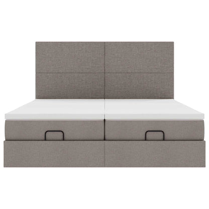 Struttura Letto Pouf con Materassi Tortora 200x200 cm Tessuto