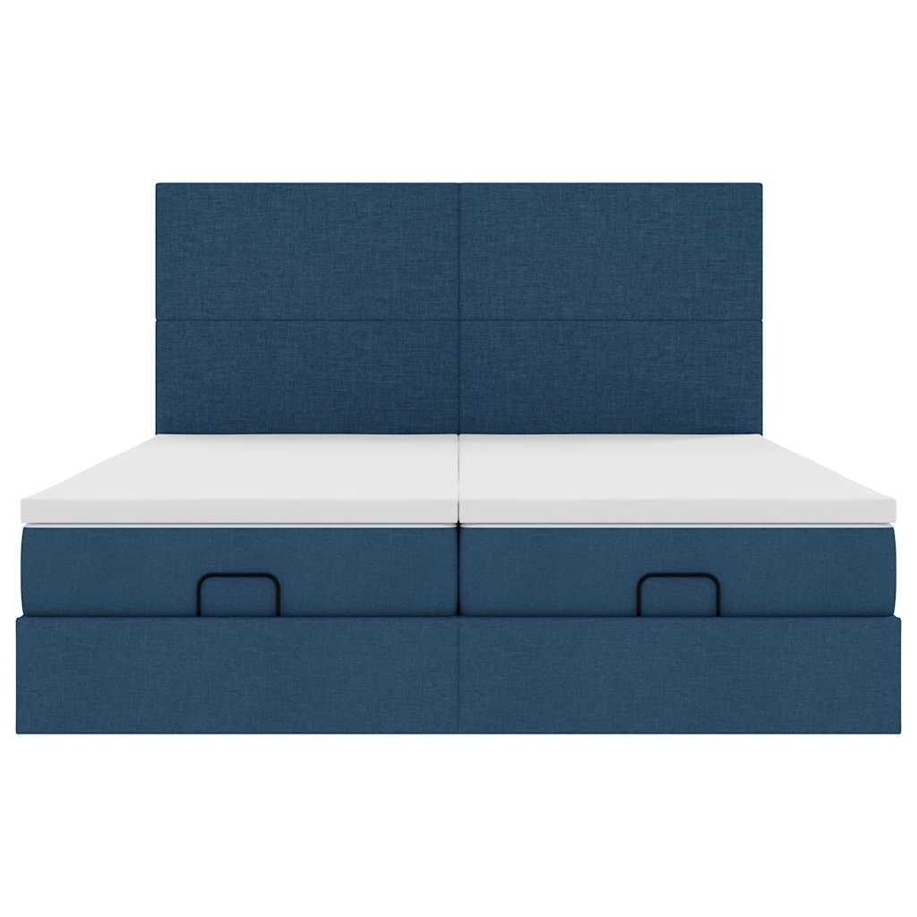 Struttura Letto Pouf con Materassi Blu 200x200 cm in Tessuto