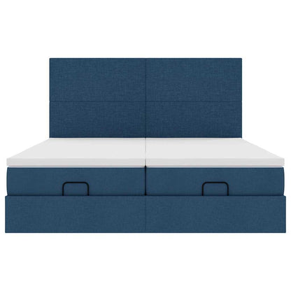 Struttura Letto Pouf con Materassi Blu 200x200 cm in Tessuto