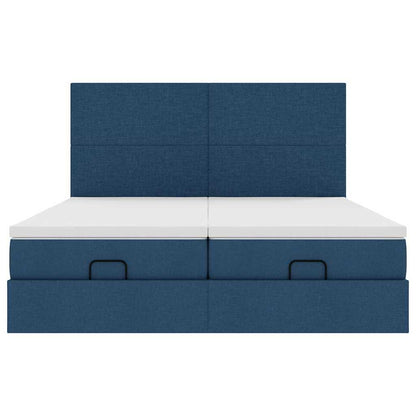 Struttura Letto Pouf con Materassi Blu 200x200 cm in Tessuto