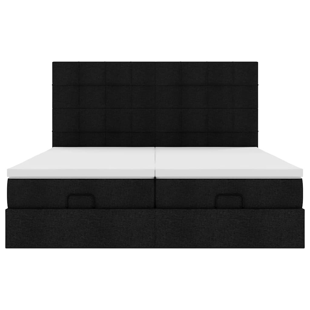 Struttura Letto Pouf con Materassi Nero 160x200 cm in Tessuto