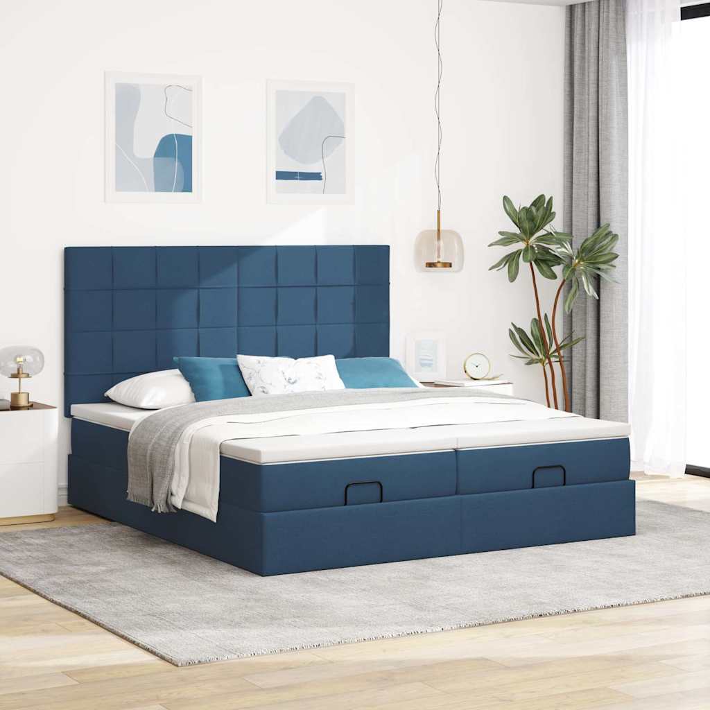 Struttura Letto Pouf con Materassi Blu 160x200 cm in Tessuto | homemem39
