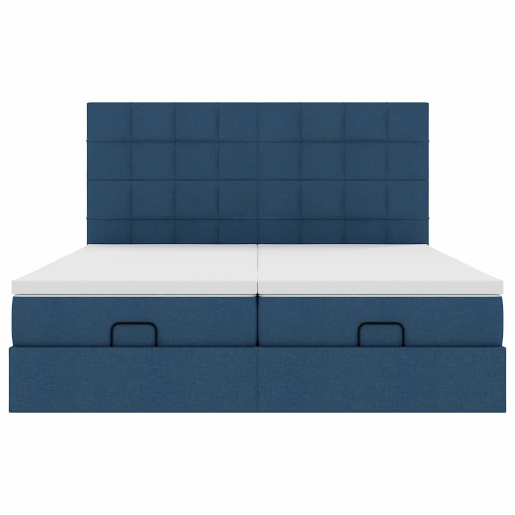 Struttura Letto Pouf con Materassi Blu 160x200 cm in Tessuto | homemem39