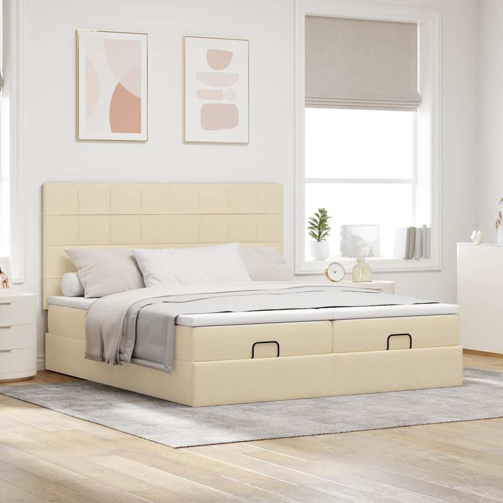 Struttura Letto Pouf con Materassi Crema 180x200 cm in Tessuto