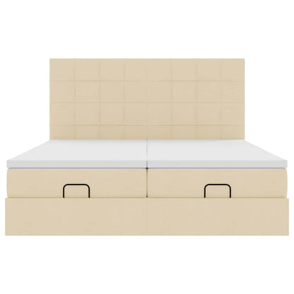 Struttura Letto Pouf con Materassi Crema 180x200 cm in Tessuto