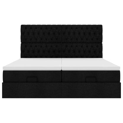 Struttura Letto Pouf con Materassi Nero 160x200 cm in Tessuto