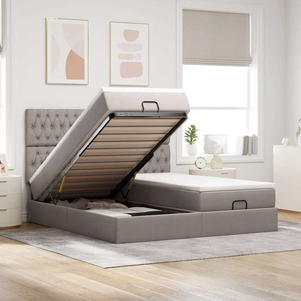 Struttura Letto Pouf con Materassi Tortora 160x200cm in Tessuto