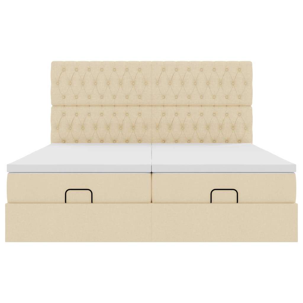 Struttura Letto Pouf con Materassi Crema 180x200 cm in Tessuto