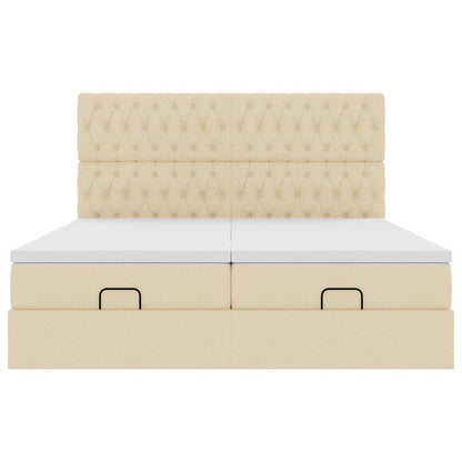 Struttura Letto Pouf con Materassi Crema 180x200 cm in Tessuto
