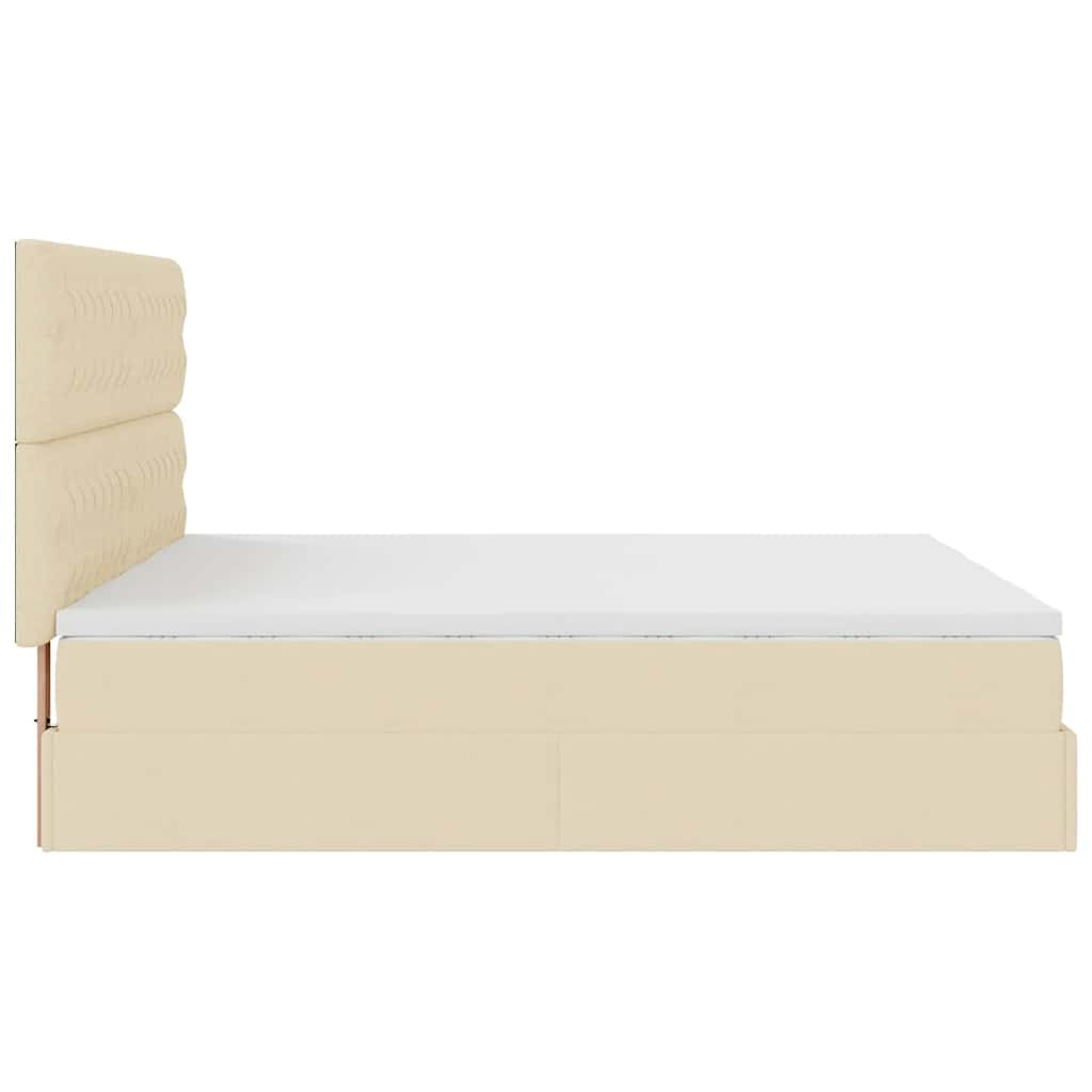 Struttura Letto Pouf con Materassi Crema 200x200 cm in Tessuto