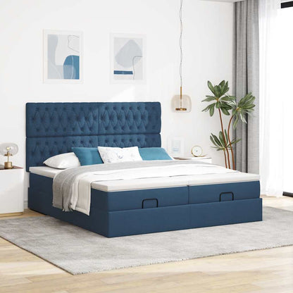 Struttura Letto Pouf con Materassi Blu 200x200 cm in Tessuto