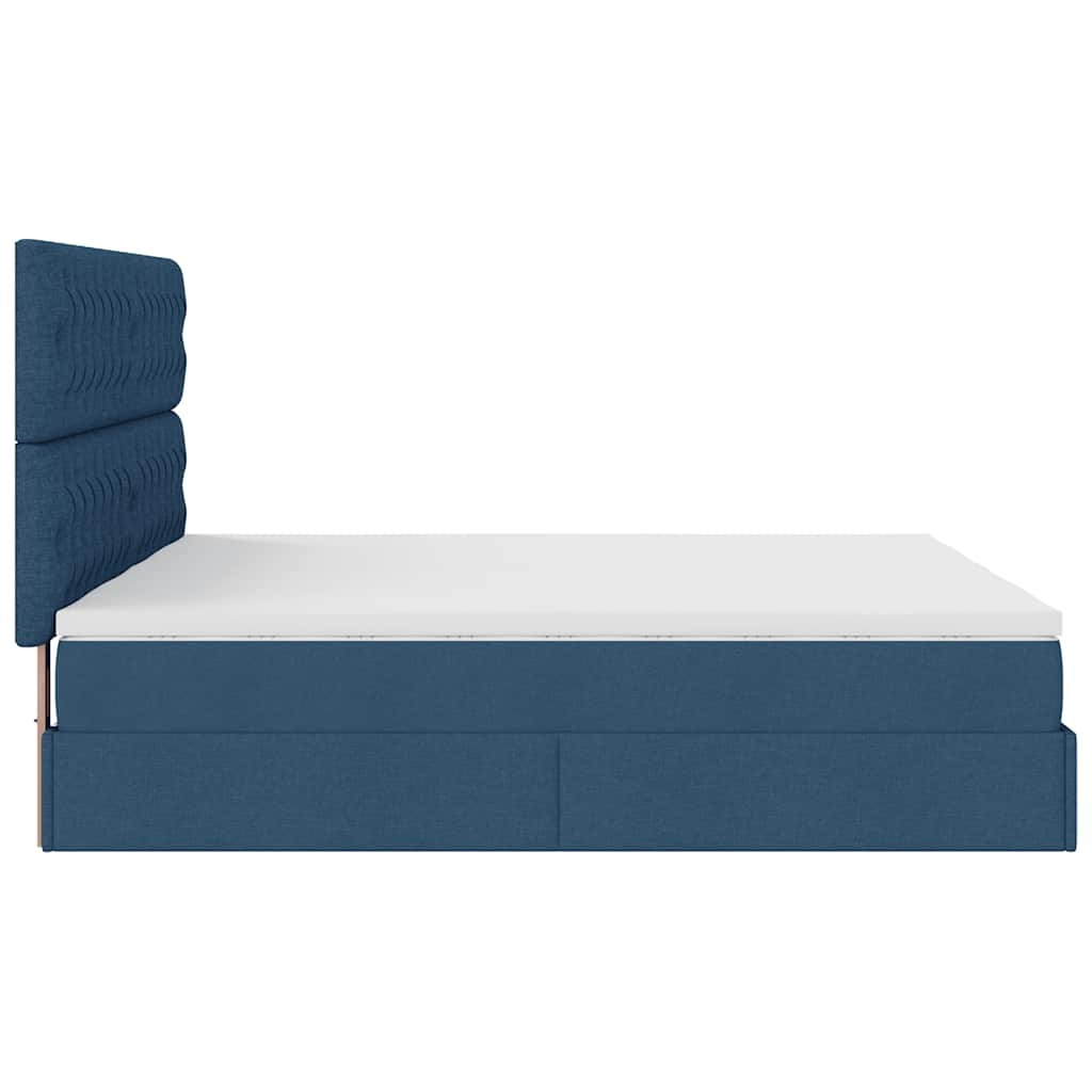 Struttura Letto Pouf con Materassi Blu 200x200 cm in Tessuto