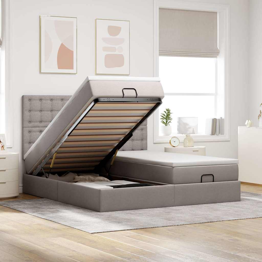 Struttura Letto Pouf con Materassi Tortora 160x200cm in Tessuto