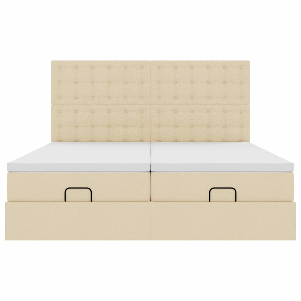 Struttura Letto Pouf con Materassi Crema 180x200 cm in Tessuto