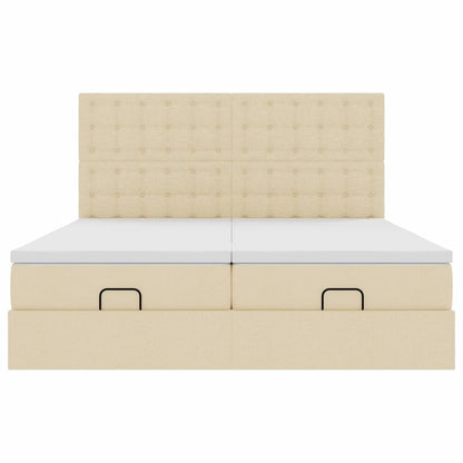 Struttura Letto Pouf con Materassi Crema 180x200 cm in Tessuto