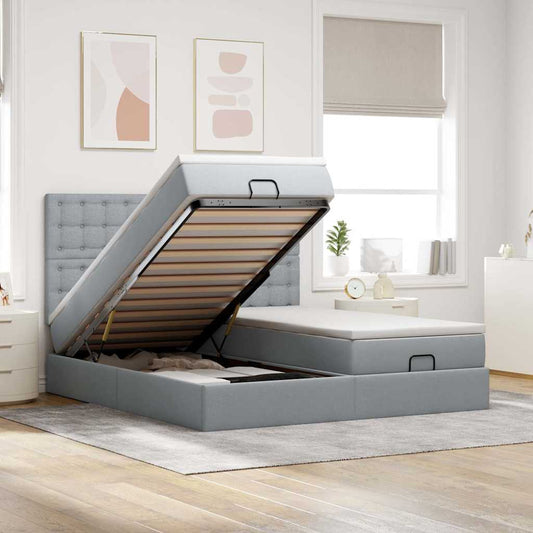 Struttura Letto Pouf con Materassi 200x200 cm in Tessuto - homemem39