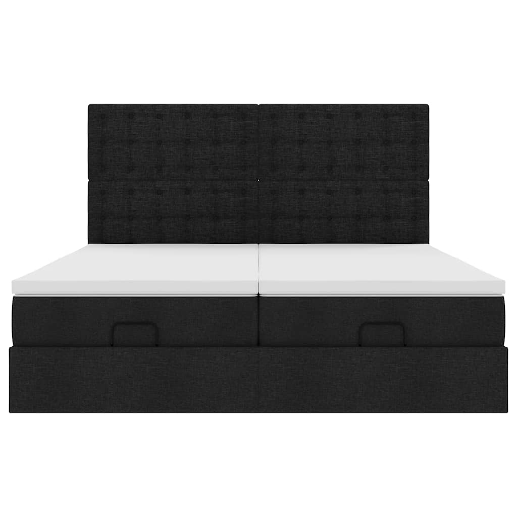 Struttura Letto Pouf con Materassi Nero 200x200 cm in Tessuto