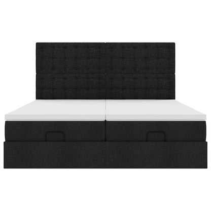 Struttura Letto Pouf con Materassi Nero 200x200 cm in Tessuto