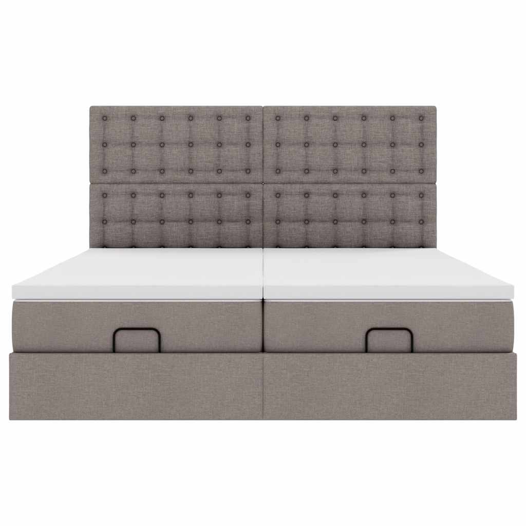 Struttura Letto Pouf con Materassi Tortora 200x200 cm Tessuto