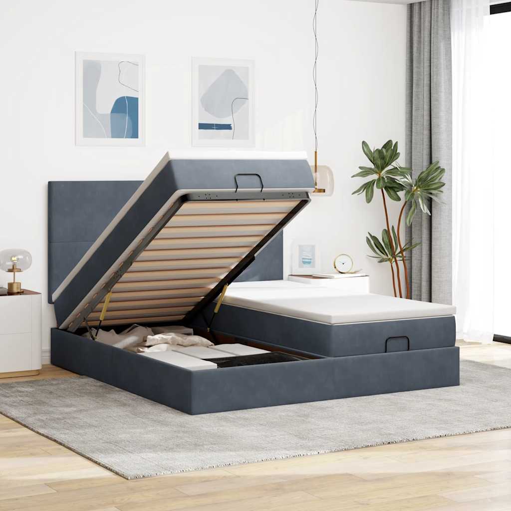 Struttura Letto Pouf con Materassi 160x200 cm in Velluto