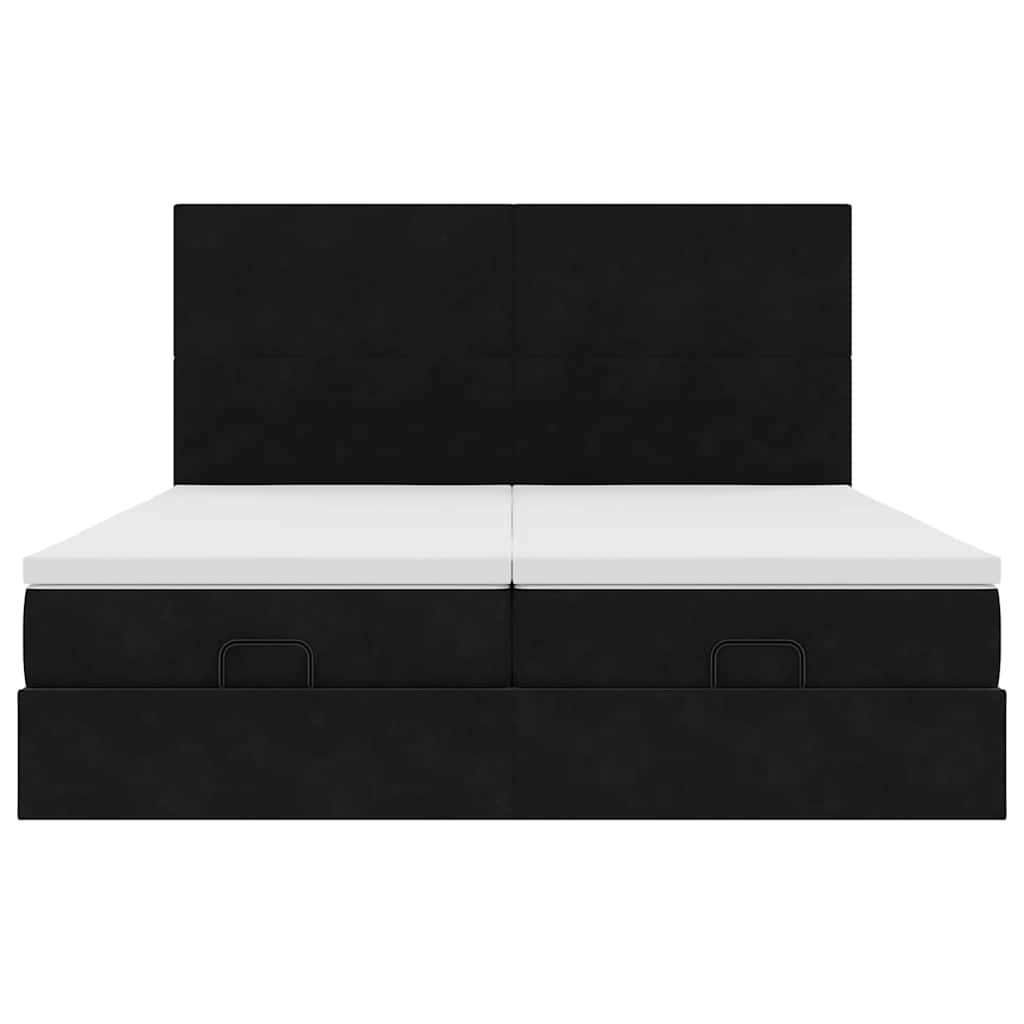 Struttura Letto Pouf con Materassi Nero 160x200 cm in Velluto